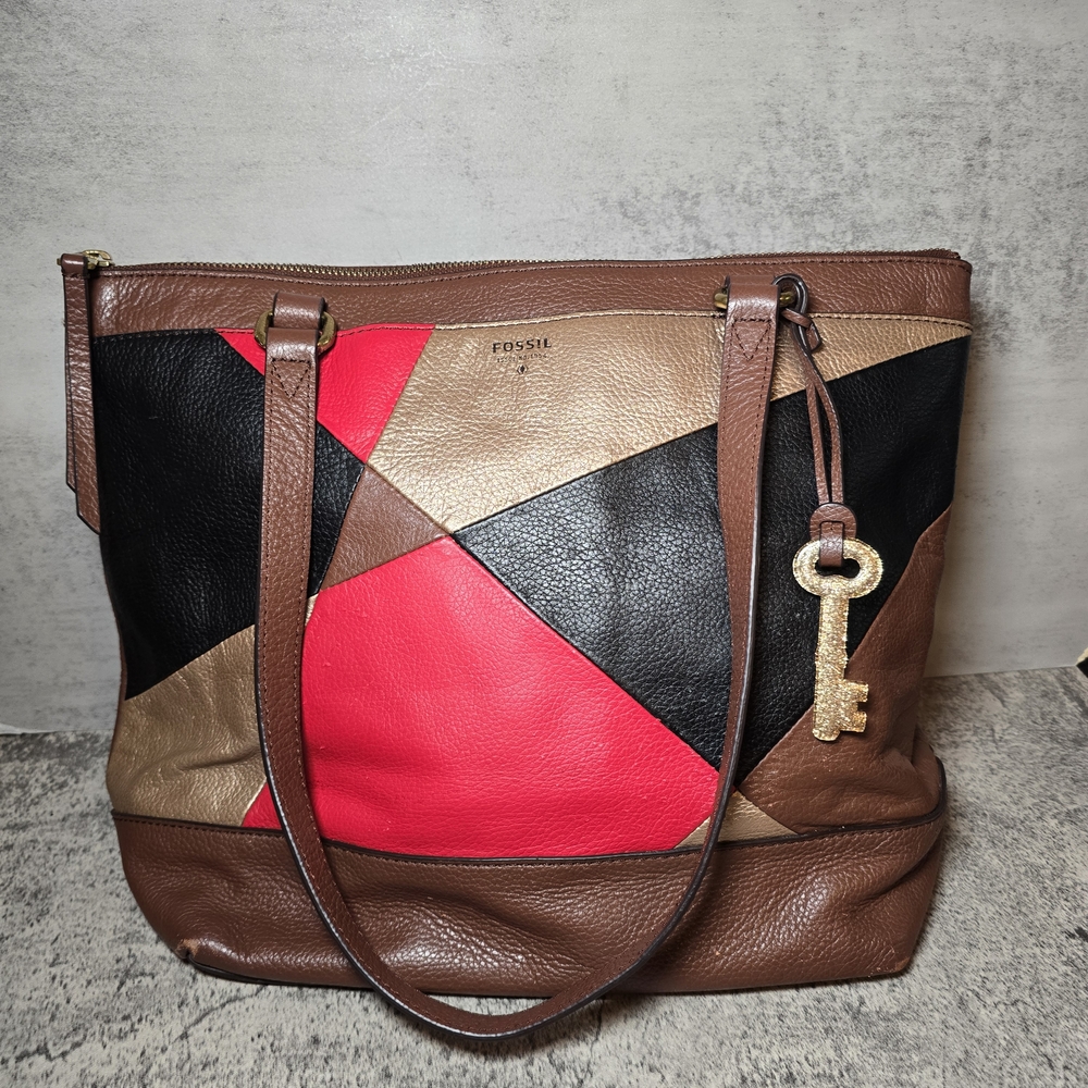 Vtg Fossil Patchwork Leather Purse Shoulder Bag Glitter Charm Boho Hippie Y2K